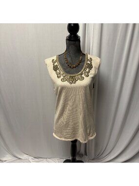 Cyrus Beige Embellished Sleeveless Knit Top Womens Size Medium Scoop Neck NEW